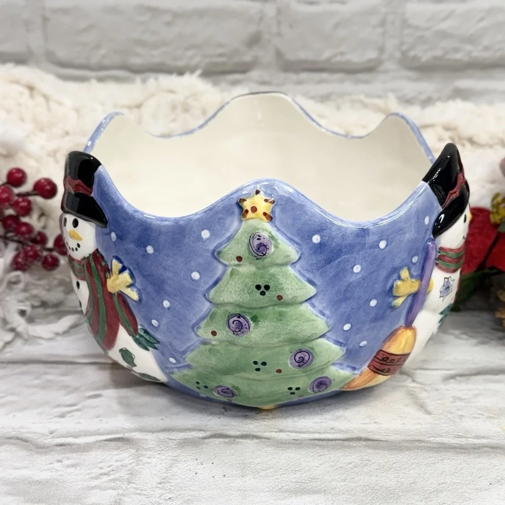 Sango The Sweet Shoppe Christmas Holiday Snowman Centerpiece Bowl By Sue Zipkin